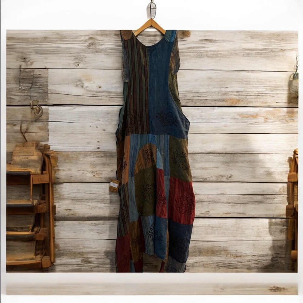 36 🌸 Patchwork Sleeveless Harem Jumper free size cotton - Picture 2 of 2